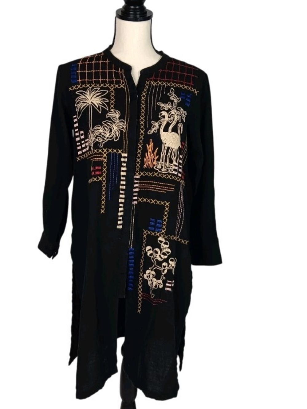 Limelight Women's Black LonglineTop With Colorful Embroidered Detail Long Sleeve